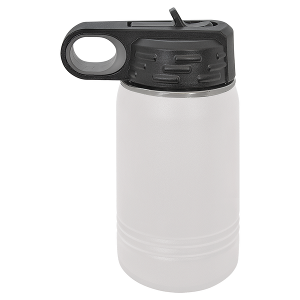 White with Silver Engraving 12 Oz Water Bottle Tumbler - Laser Engraved Drinkware