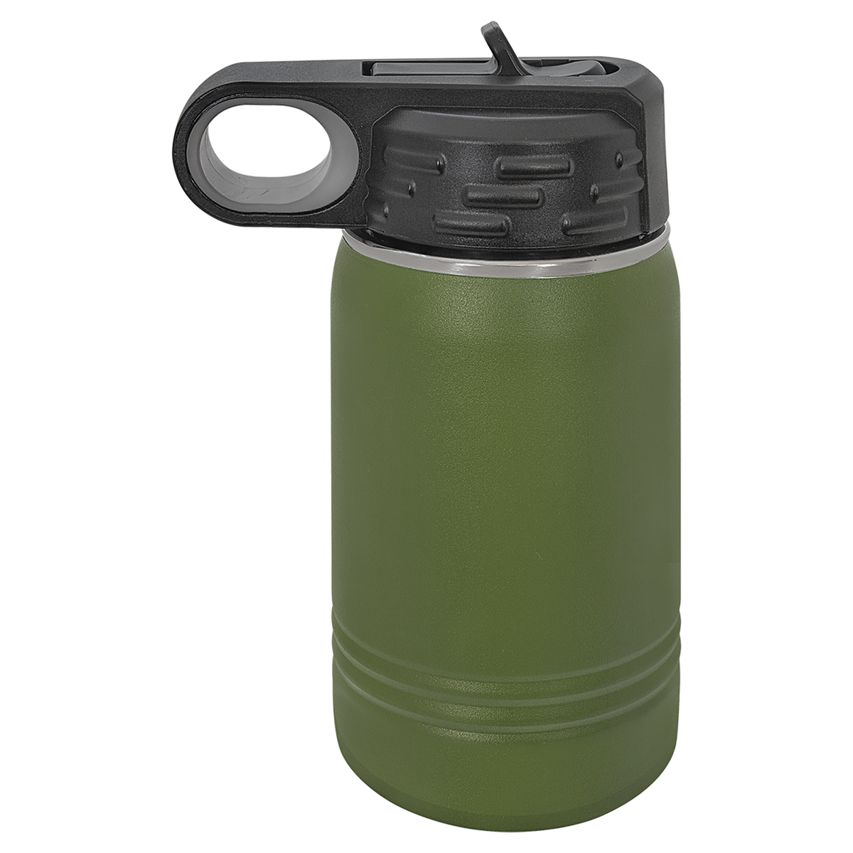 Olive Green with Silver Engraving 12 Oz Water Bottle Tumbler - Laser Engraved Drinkware