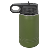 Olive Green with Silver Engraving 12 Oz Water Bottle Tumbler - Laser Engraved Drinkware