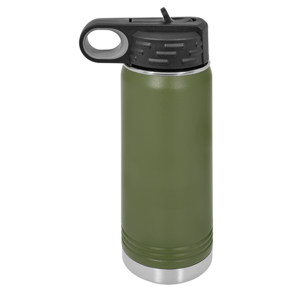 Olive Green with Silver Engraving 20oz Water Bottle - Laser Engraved Drinkware