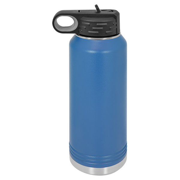 Blue with Silver Engraving 32oz Water Bottle - Laser Engraved Drinkware