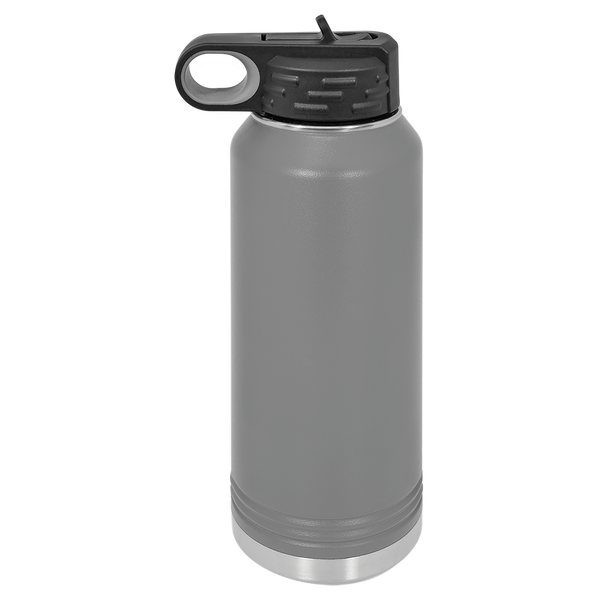 Dark Gray with Silver Engraving 32oz Water Bottle - Laser Engraved Drinkware