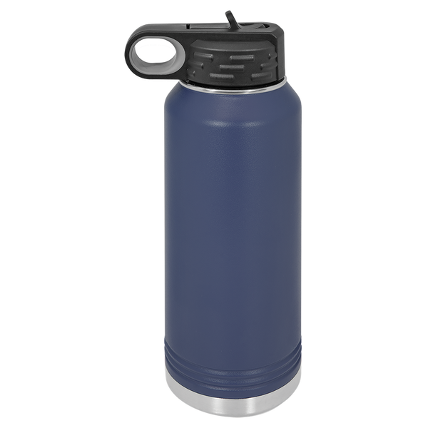 Navy Blue with Silver Engraving 32oz Water Bottle - Laser Engraved Drinkware
