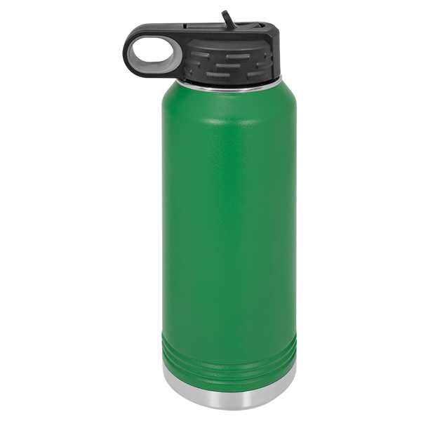 Green with Silver Engraving 32oz Water Bottle - Laser Engraved Drinkware
