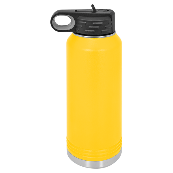 Yellow with Silver Engraving 32oz Water Bottle - Laser Engraved Drinkware