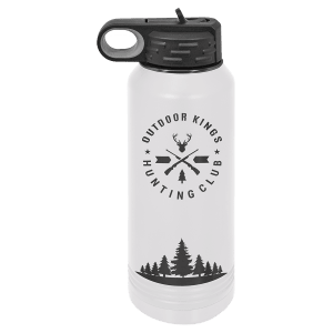 32oz Water Bottle White with Ghost ION Plated - Laser Engraved Drinkware