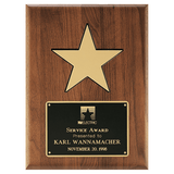 Gold Aluminum Star Solid Walnut Plaque w/ Recessed Area/Black Brass Plate - Custom Engraved Plaque