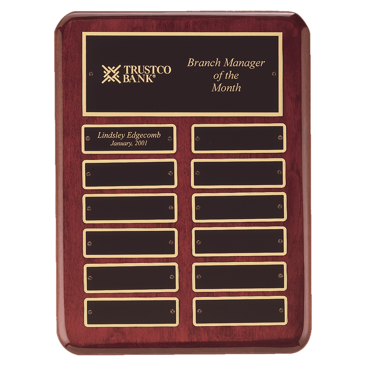 Perpetual Plaque - Rosewood with 12 Brass Plates - Custom Engraved Plaque
