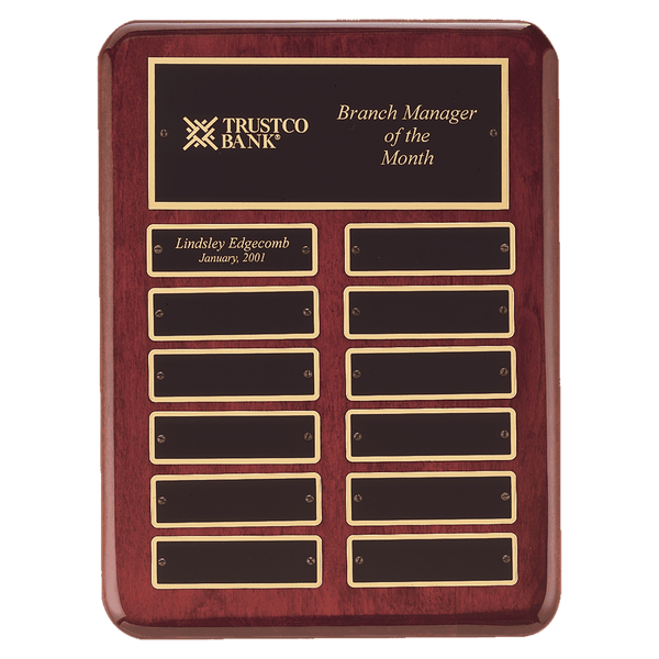Perpetual Plaque - Rosewood with 12 Brass Plates - Custom Engraved Plaque