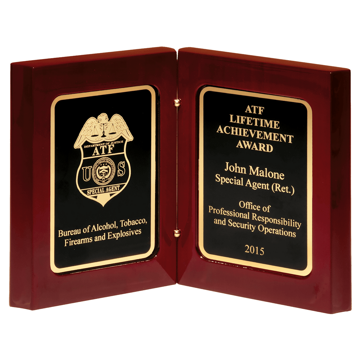 High Gloss Rosewood Finish Book Award with Two LaserFX Plates - Laser Engraved Gift