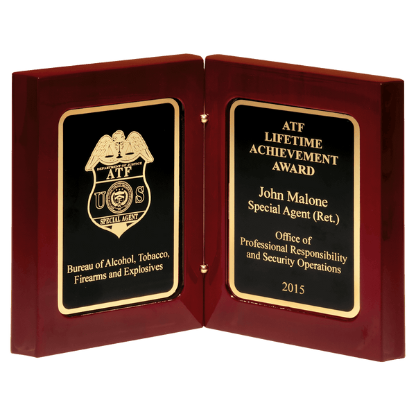 High Gloss Rosewood Finish Book Award with Two LaserFX Plates - Laser Engraved Gift