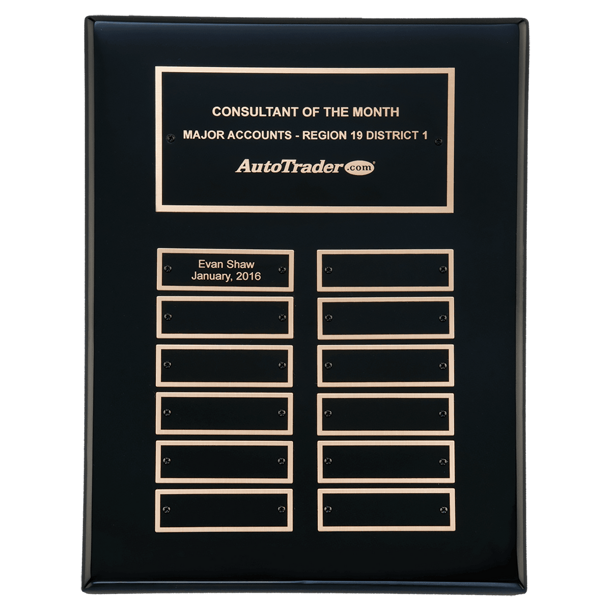 Piano Finish Perpetual Plaque with Header and 12 Perpetual Plates - Custom Engraved Plaque