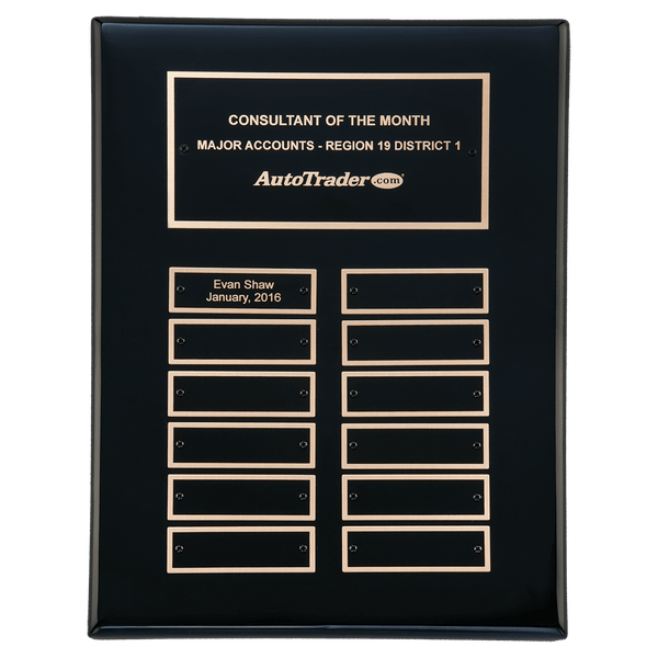 Piano Finish Perpetual Plaque with Header and 12 Perpetual Plates - Custom Engraved Plaque