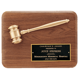 Walnut Plaque with Antique Bronze Cast Gavel and Brass Plate - Custom Engraved Plaque