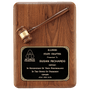 Walnut Gavel Plaque - Round Corner with Bronze Gavel - Custom Engraved Plaque