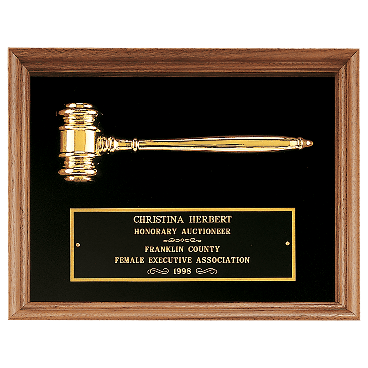 Velour with American Walnut Frame with Gold Electroplated Metal Gavel - Laser Engraved Gift