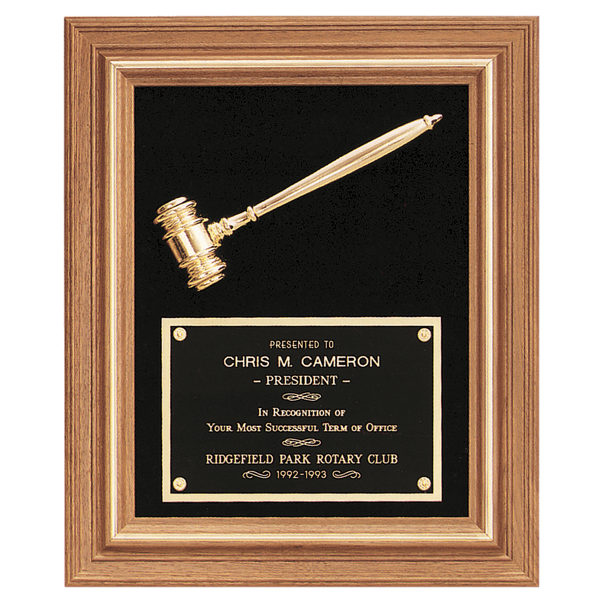 Velour with American Walnut Frame with Gold Electroplated Metal Gavel - Laser Engraved Gift