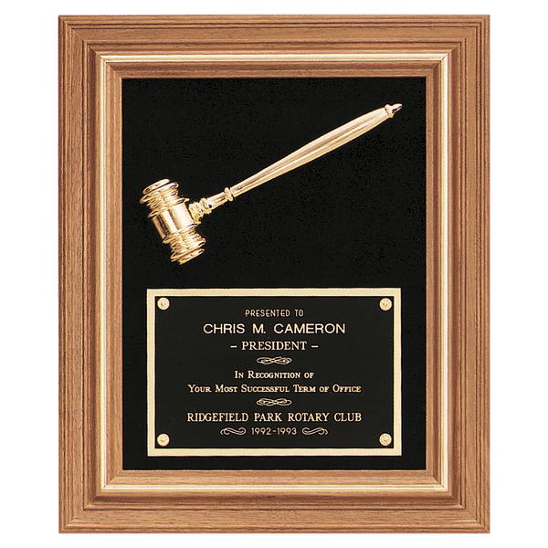 Velour with American Walnut Frame with Gold Electroplated Metal Gavel - Laser Engraved Gift
