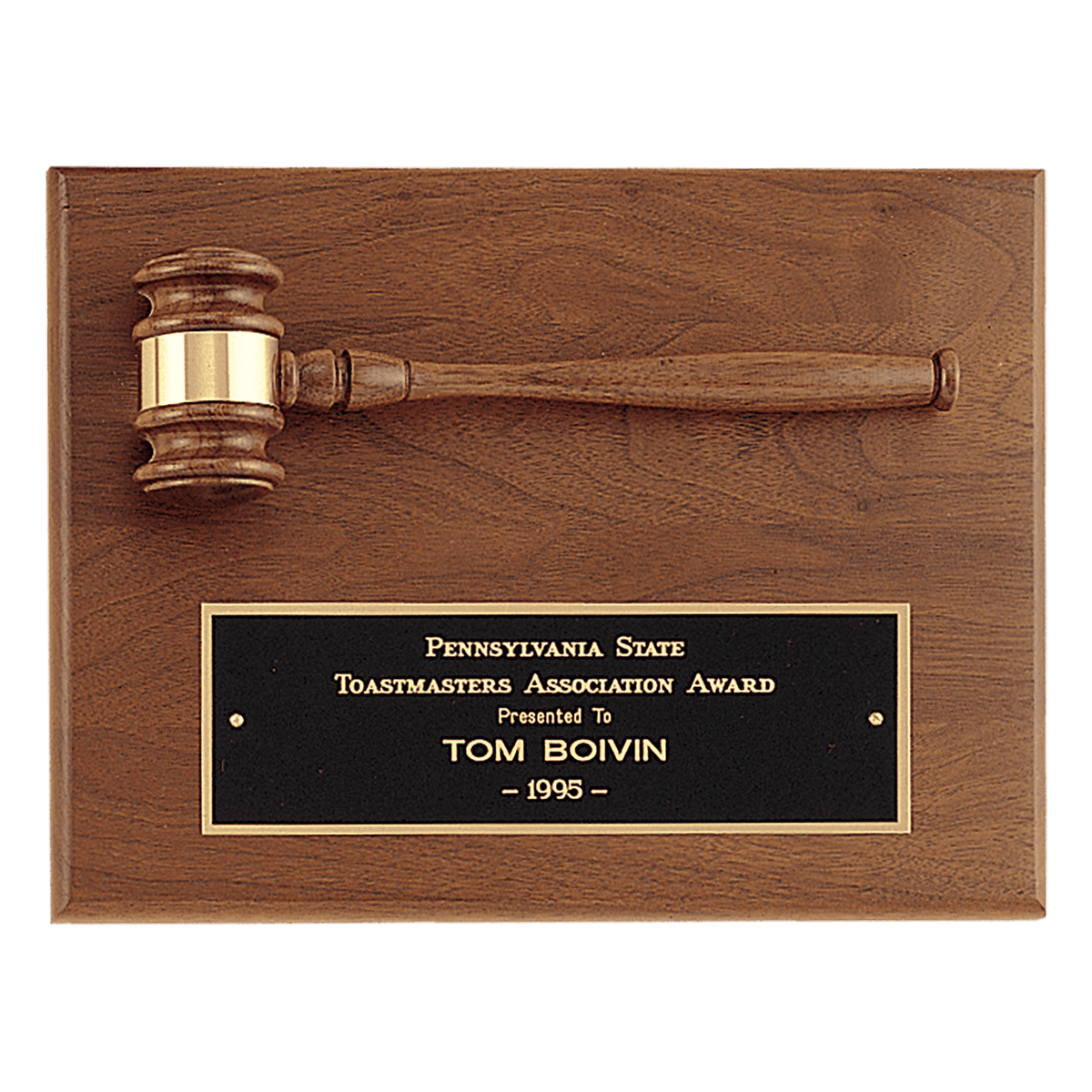 Walnut Gavel Plaque with Sounding Block - Premium Judicial Award - Custom Engraved Plaque