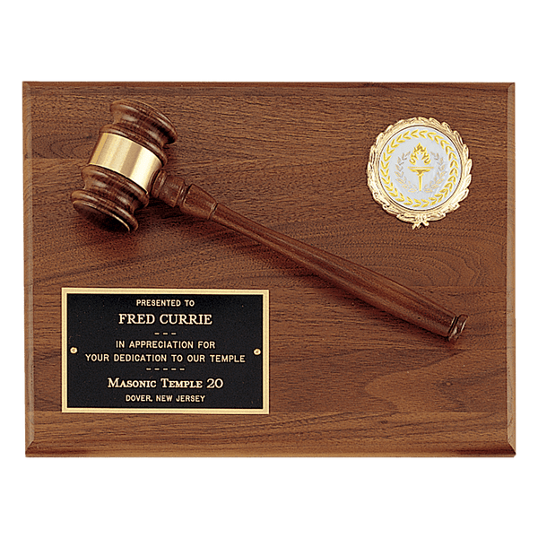 Walnut Gavel Plaque with Activity Insert - Judicial & Club Officer Award - Custom Engraved Plaque