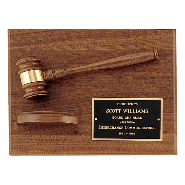Walnut Gavel Plaque with Sounding Block - Premium Judicial Award - Custom Engraved Plaque