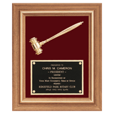 American Walnut Frame with Gold Electroplated Metal Gavel on Maroon Velour - Laser Engraved Gift