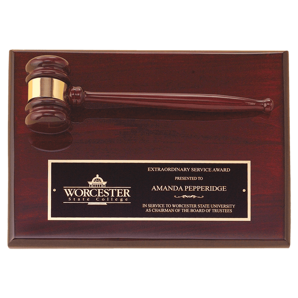 Gavel Plaque - Rosewood Piano Finish with Gavel - Custom Engraved Plaque