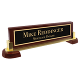 Piano Finish Rosewood & Metal Desk Nameplate - Laser Engraved Corporate Gift