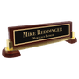 Piano Finish Rosewood & Metal Desk Nameplate - Laser Engraved Corporate Gift