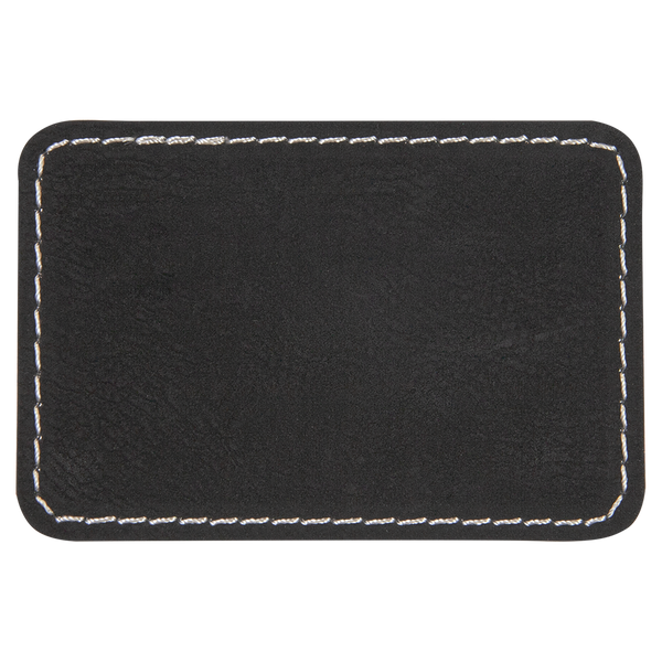 Black with Silver Engraving 3x2 Rectangle Hat Patches - Laser Engraved Leatherette