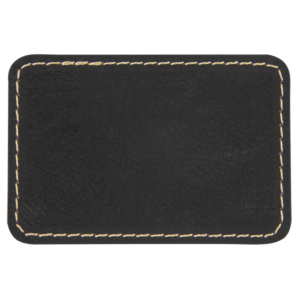 Black with Gold Engraving 3x2 Rectangle Hat Patches - Laser Engraved Leatherette