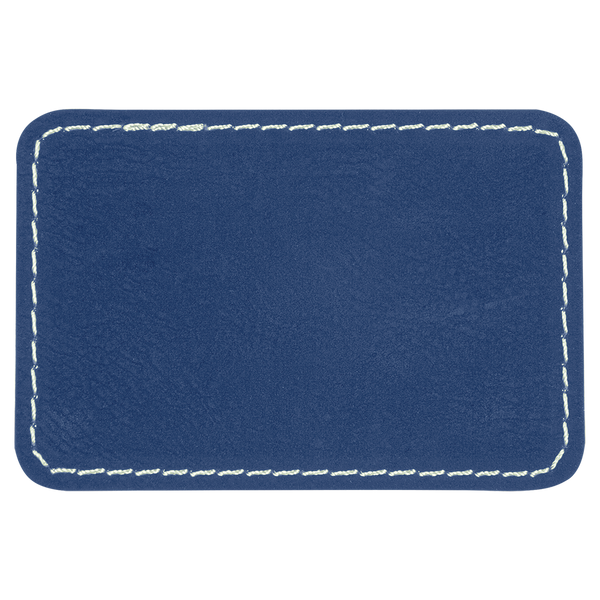 Blue with Silver Engraving 3x2 Rectangle Hat Patches - Laser Engraved Leatherette