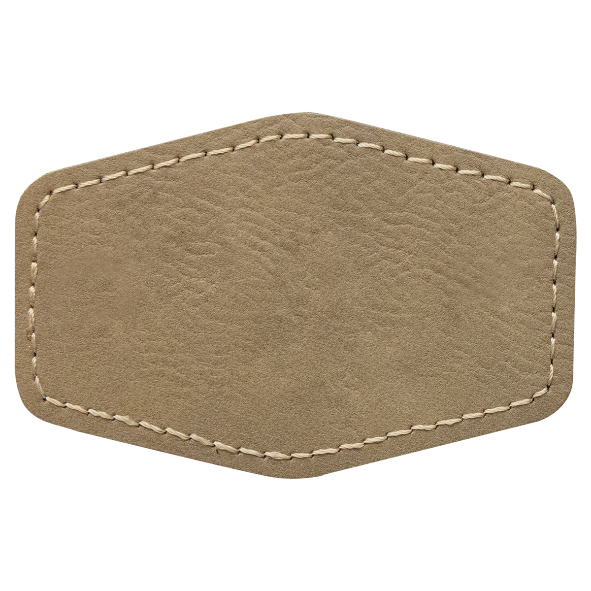 Light Brown with Black Engraving 3x2 Hexagonal Hat Patches - Laser Engraved Leatherette