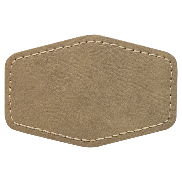 Light Brown with Black Engraving 3x2 Hexagonal Hat Patches - Laser Engraved Leatherette