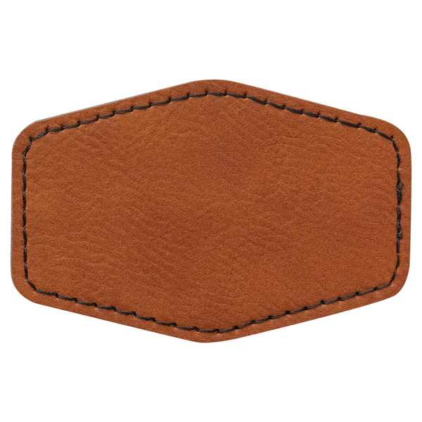 Rawhide with Black Engraving 3x2 Hexagonal Hat Patches - Laser Engraved Leatherette