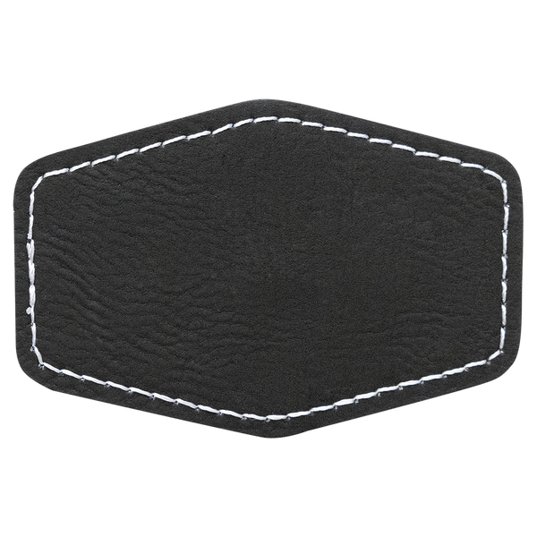 Black with Silver Engraving 3x2 Hexagonal Hat Patches - Laser Engraved Leatherette