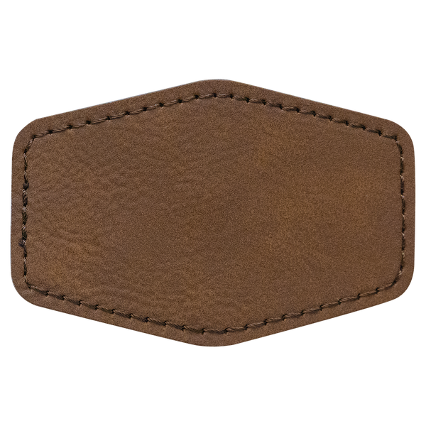 Dark Brown with Black Engraving 3x2 Hexagonal Hat Patches - Laser Engraved Leatherette