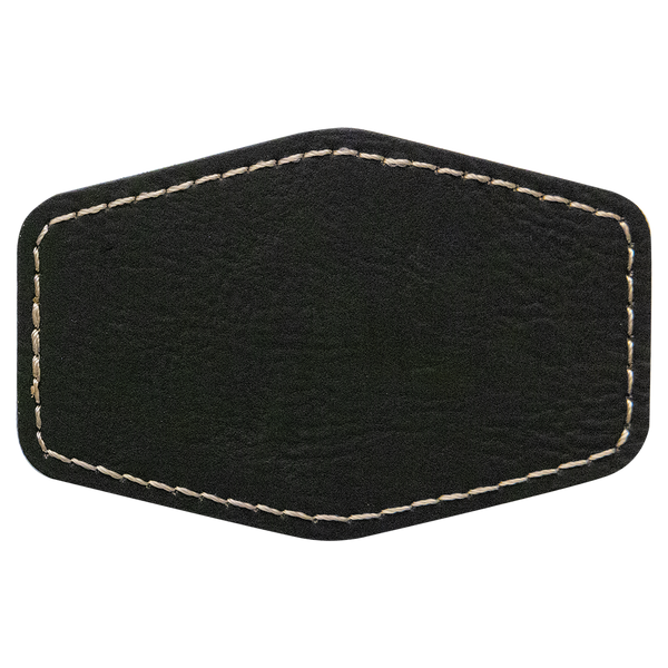 Black with Gold Engraving 3x2 Hexagonal Hat Patches - Laser Engraved Leatherette