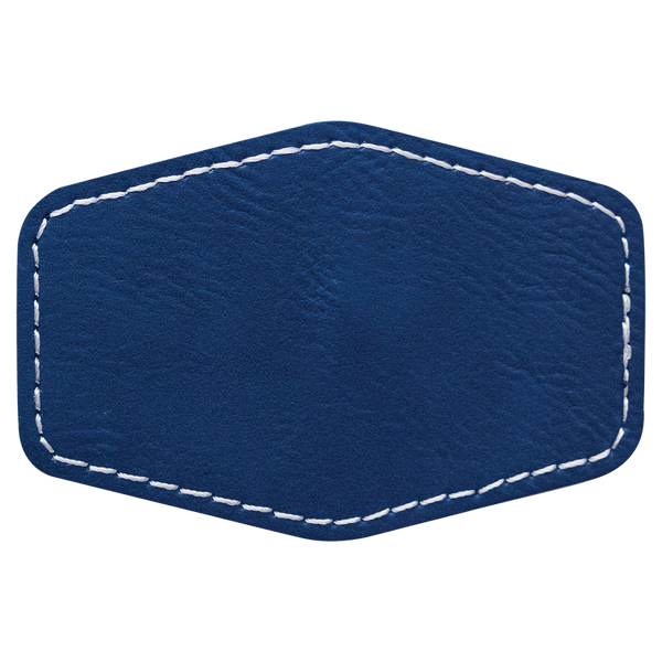 Blue with Silver Engraving 3x2 Hexagonal Hat Patches - Laser Engraved Leatherette