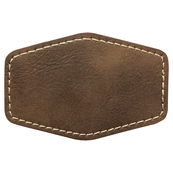Rustic with Gold Engraving 3x2 Hexagonal Hat Patches - Laser Engraved Leatherette