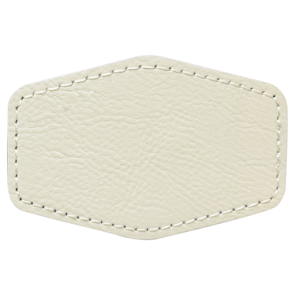 White with Black Engraving 3x2 Hexagonal Hat Patches - Laser Engraved Leatherette