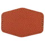 Basketball with Black Engraving 3x2 Hexagonal Hat Patches - Laser Engraved Leatherette