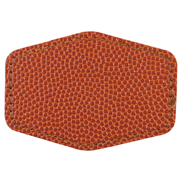 Basketball with Black Engraving 3x2 Hexagonal Hat Patches - Laser Engraved Leatherette