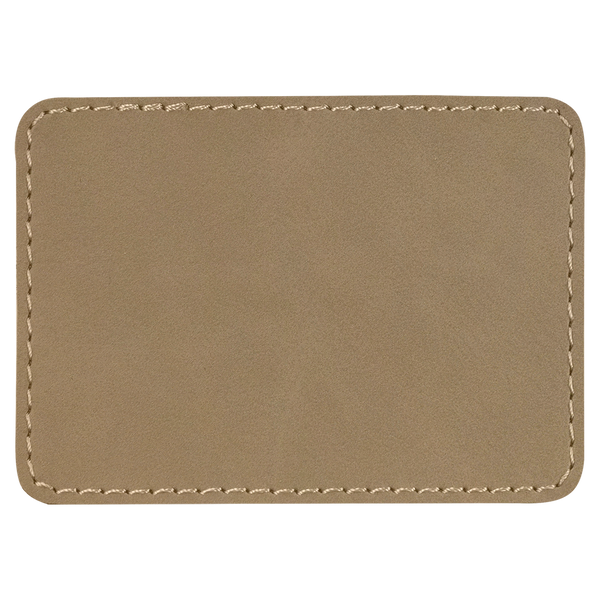 Light Brown with Black Engraving 3.5x2.5 Rectangle Hat Patches - Laser Engraved Leatherette