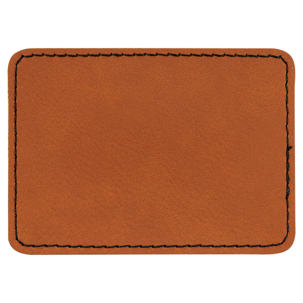 Rawhide with Black Engraving 3.5x2.5 Rectangle Hat Patches - Laser Engraved Leatherette