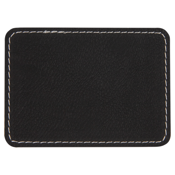 Black with Silver Engraving 3.5x2.5 Rectangle Hat Patches - Laser Engraved Leatherette