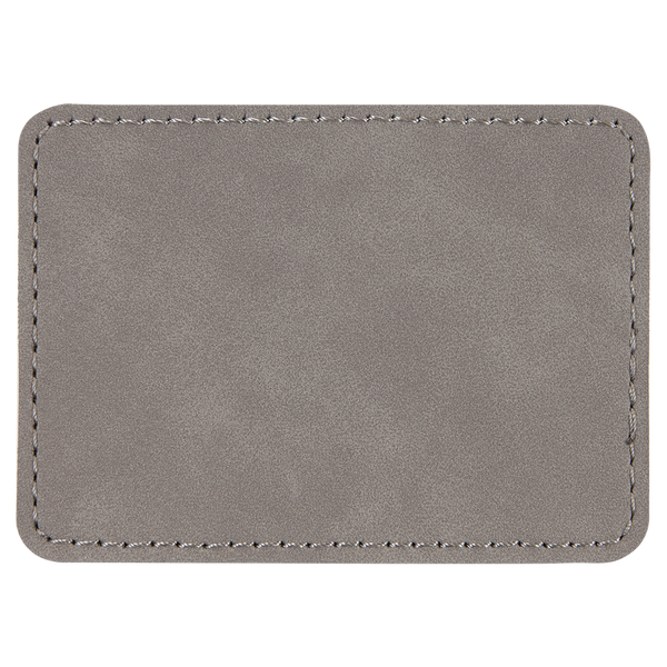 Gray with Black Engraving 3.5x2.5 Rectangle Hat Patches - Laser Engraved Leatherette