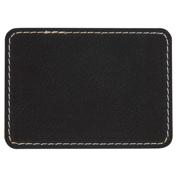 Black with Gold Engraving 3.5x2.5 Rectangle Hat Patches - Laser Engraved Leatherette