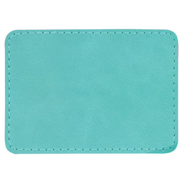 Teal with Black Engraving 3.5x2.5 Rectangle Hat Patches - Laser Engraved Leatherette