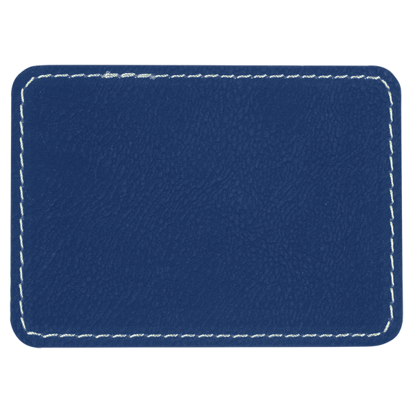 Blue with Silver Engraving 3.5x2.5 Rectangle Hat Patches - Laser Engraved Leatherette